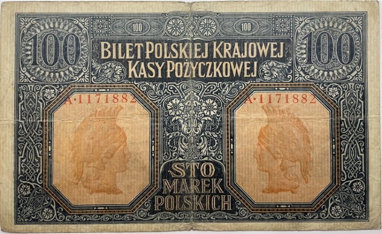 100 marek polskich 1916 rewers