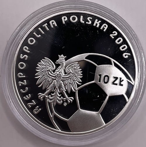 Moneta 10 zł MŚ w piłce nożnej Niemcy 2006 r. awers
