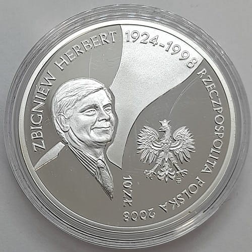 Moneta 10 zł Zbigniew Herbert 2008 r. awers