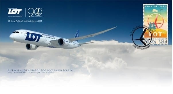 Koperta FDC 90-lat Polskich Linii Lotniczych LOT 2019 r.