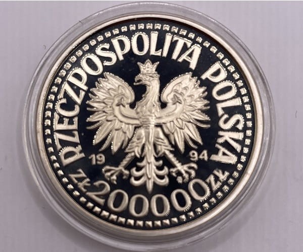 Moneta 200000 zł Zygmunt Sary półpostać 1994 r. awers