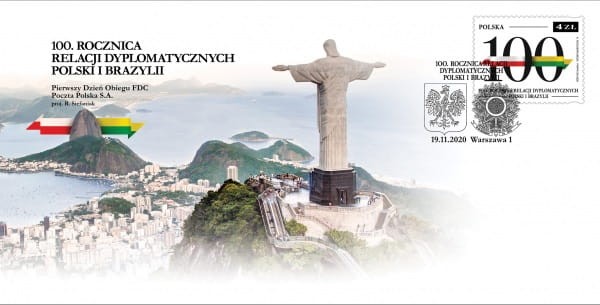 Koperta FDC 100 rocznica relacji dyplomatycznych Polski i Brazylii 2020