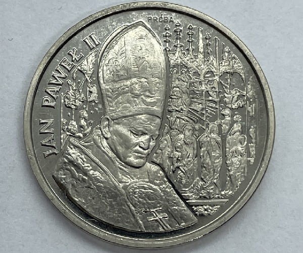 Moneta 100000 zł Jan Paweł II Nikiel 1991 r. próba rewers