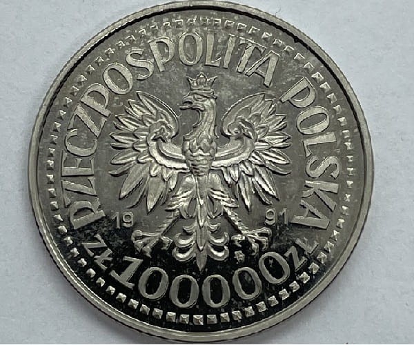 Moneta 100000 zł Jan Paweł II Nikiel 1991 r. próba awers