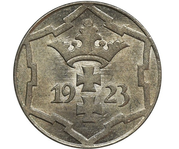 Moneta 10 fenigów Wolne Miasto Gdańsk 1923 r.awers