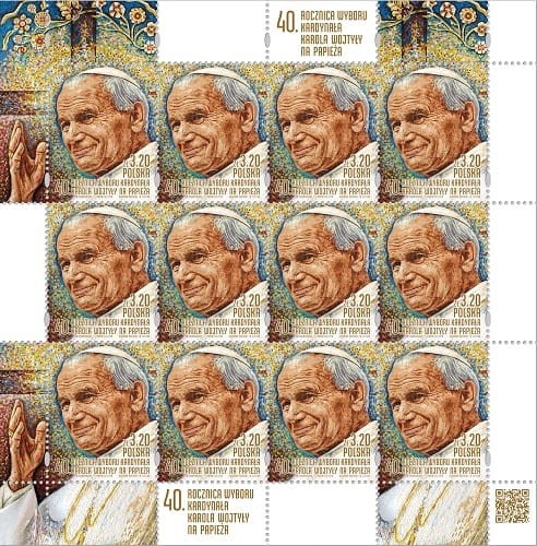 Znaczki 40. rocz. wyboru kard. Korola Wojtyły na papieża 2018r.
