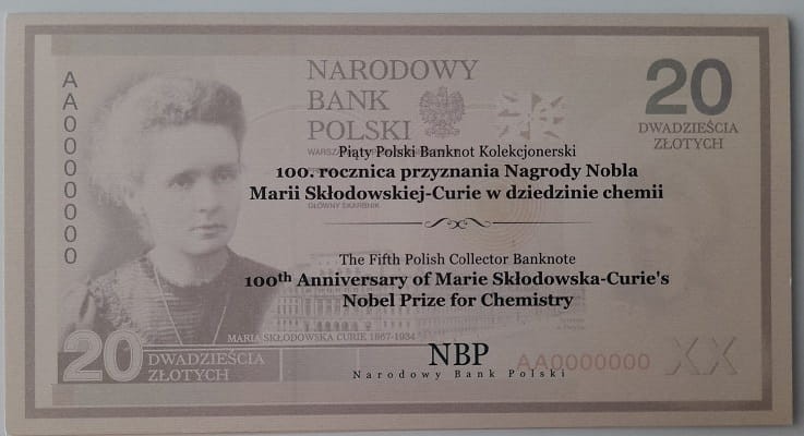 Banknot 20 zł 100. rocznica Nagrody Nobla Marii Skłodowskiej-Curie 2011 r. etui