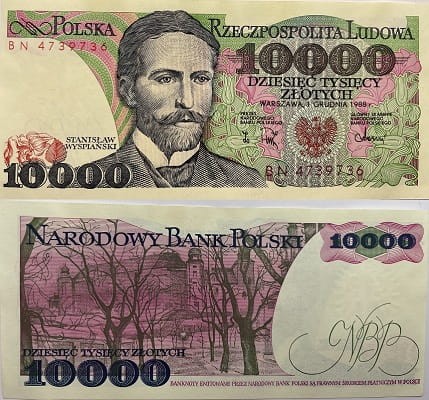 Banknot PRL 10000 zł Wyspiański 1988 stan 2