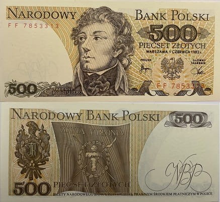 Banknot PRL 500 zł Tadeusz Kościuszko 1982