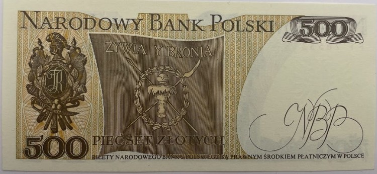 Banknot PRL 500 zł Tadeusz Kościuszko 1982 rewers