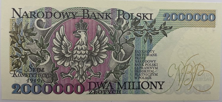 Banknot PRL 2000000 zł 1992 rewers