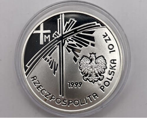 Moneta 10 zł Jan Paweł II Papież Pielgrzym 1999 awers