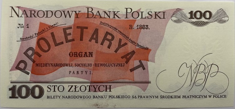 Banknot 100 zł Ludwik Waryński UNC 1988 r. rewers