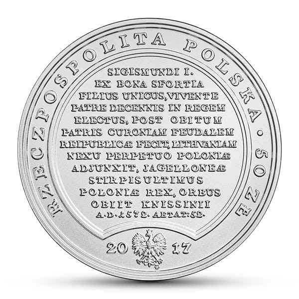 Moneta 50 zł Zygmunt August 2017 r. awers