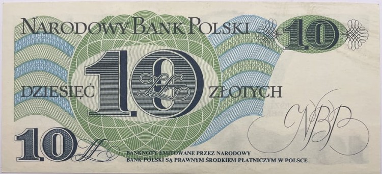 Banknot PRL 10 zł Józef Bem 1982 rewers