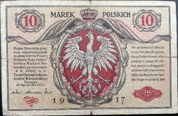 Banknot 10 marek polskich 1917 r. awers