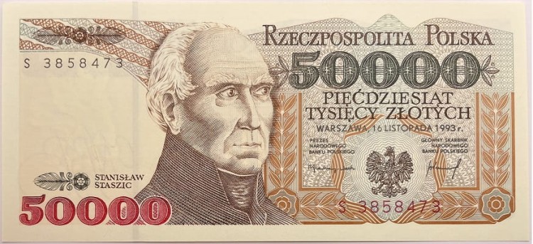 Banknot 50000 zł Stanisław Staszic 1993 awers