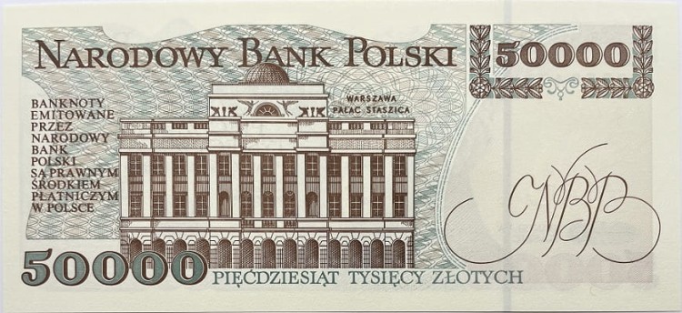 Banknot 50000 zł Stanisław Staszic 1993 rewers