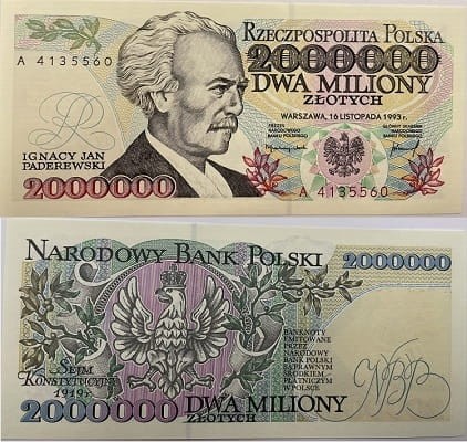 Banknot 2000000 zł 1992 r. awers i rewers