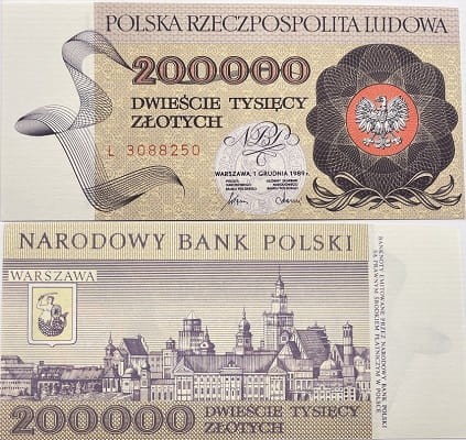 Banknot PRL 200000 zł 1989