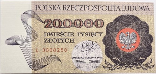 Banknot PRL 200000 zł 1989 awers