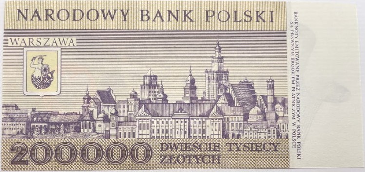 Banknot PRL 200000 zł 1989 rewers