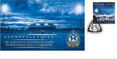Koperta FDC 100 rocz. Klubu Ruch Chorzów 2020