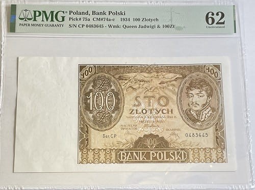 Banknot 100 złotych 1934 r. PMG 62 awers