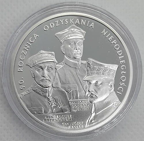 Moneta 20 zł 90 rocz. Odzyskania Niepodległości 2008 r. rewers