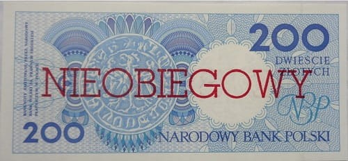 Banknot 200 złotych Kraków 1990 r. Nieobiegowy rewers