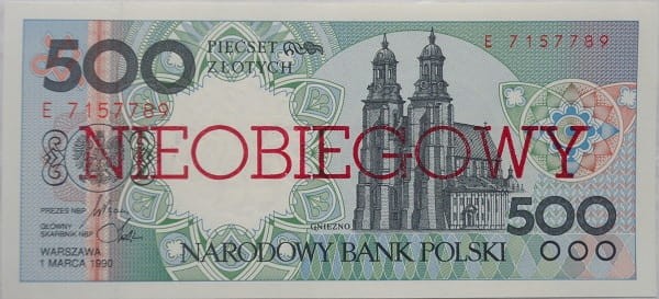 Banknot 500 złotych Gniezno 1990 Nieobiegowy awers