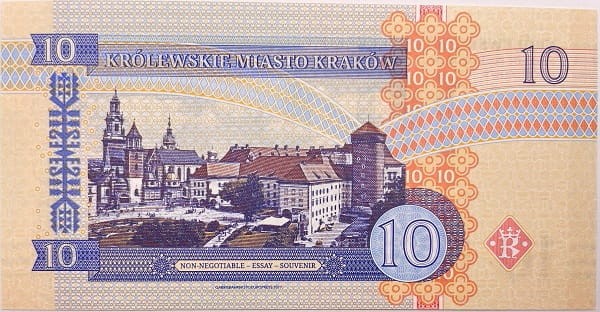 Banknot 10 złotych Karków 2017 r. Nieobiegowy rewers