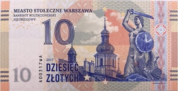 Banknot 10 złotych Warszawa 2017 r. Nieobiegowy awers