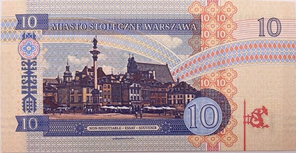 Banknot 10 złotych Warszawa 2017 r. Nieobiegowy rewers
