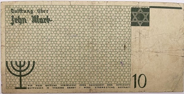 Banknot 10 marek 1940 Getto w Łodzi rewers