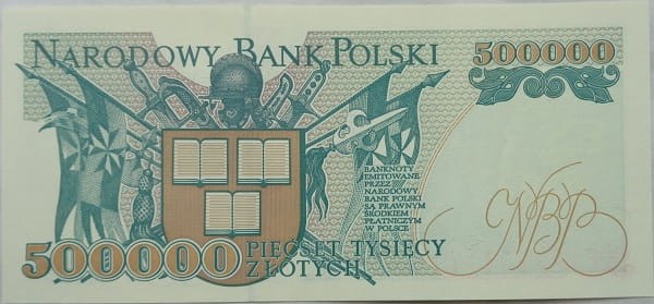 Banknot PRL 500000 zł 1993 stan 1 rewers