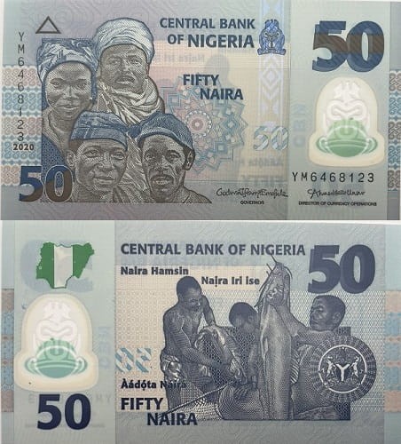 Nigeria banknot 50 Naira 2020 r. polimer UNC