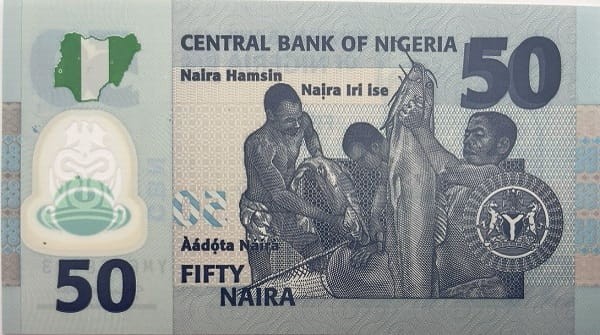 Nigeria banknot 50 Naira 2020 r. polimer rewers