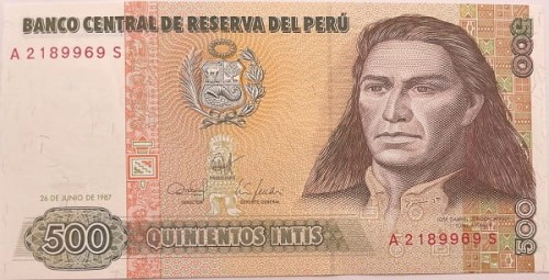 Peru Banknot 500 Intis 1987 r. awers