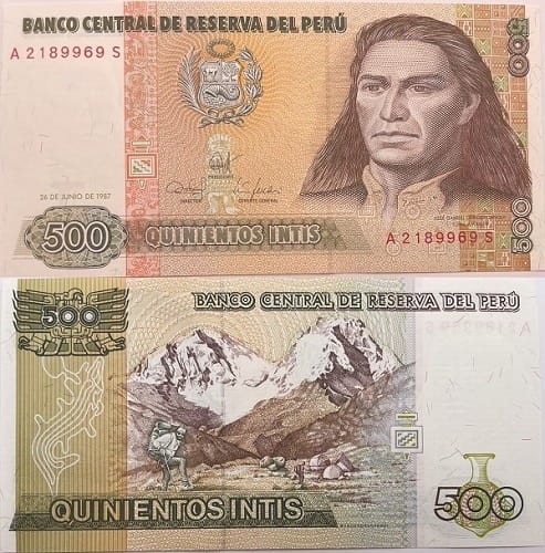 Peru Banknot 500 Intis 1987 r.