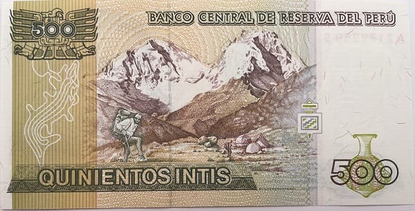 Peru Banknot 500 Intis 1987 r. rewers