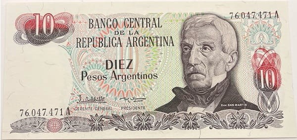 Argentyna banknot 10 pesos awers