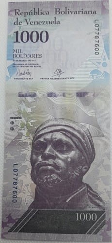 1000 Bolivares Wenezuela 2017 r. rewers