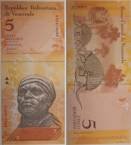 Wenezuela banknot 5 bolivares 2007 r.