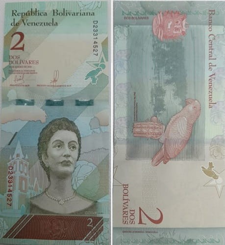 Wenezuela banknot 2 Bolivares 2018 r. UNC