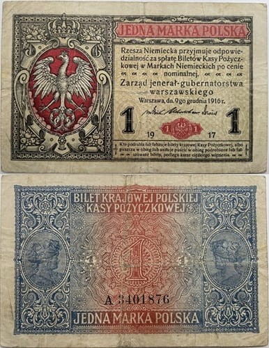Banknot 1 marka polska 1917 r. jenerał