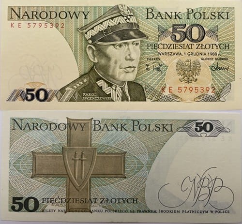 Banknot PRL 50 zł Karol Świerczewski UNC 1988