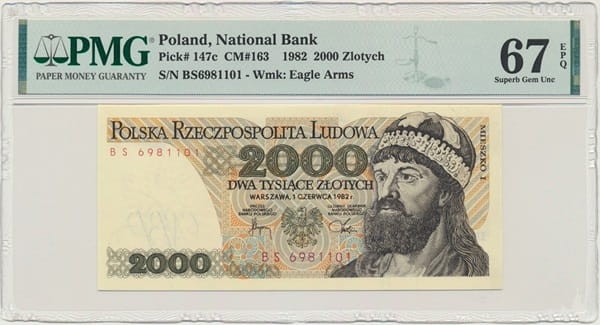 Banknot 2000 złotych 1982 r. Mieszko I PMG 67