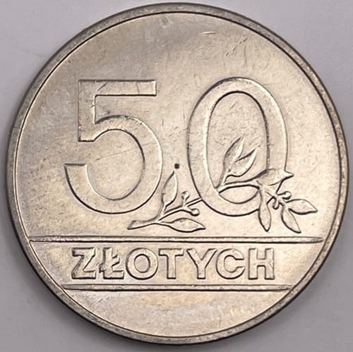 Moneta 50 zł 1990 r. rewers