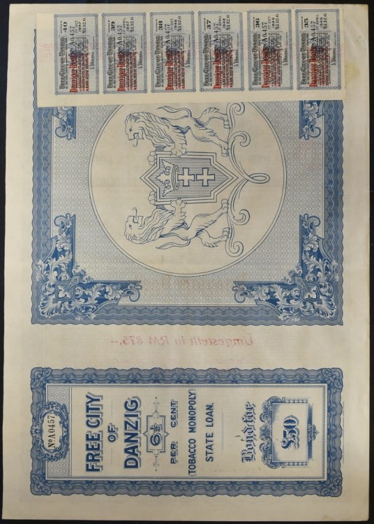 Akcja Tobacco Monopoly 50 funtów 1927 Danziger Besitz 2